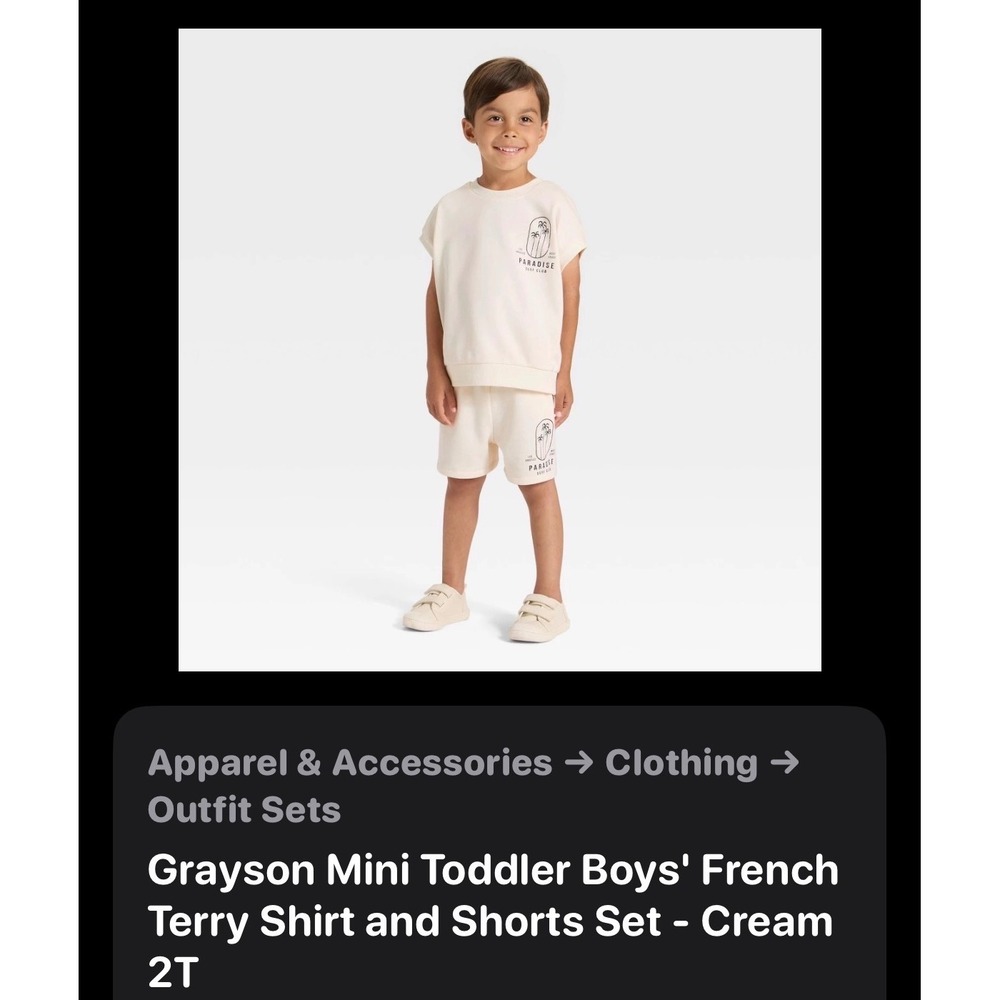 Grayson Mini Toddler Boys French Terry Paradise Surf Club Shirt Shorts Set 12M‎